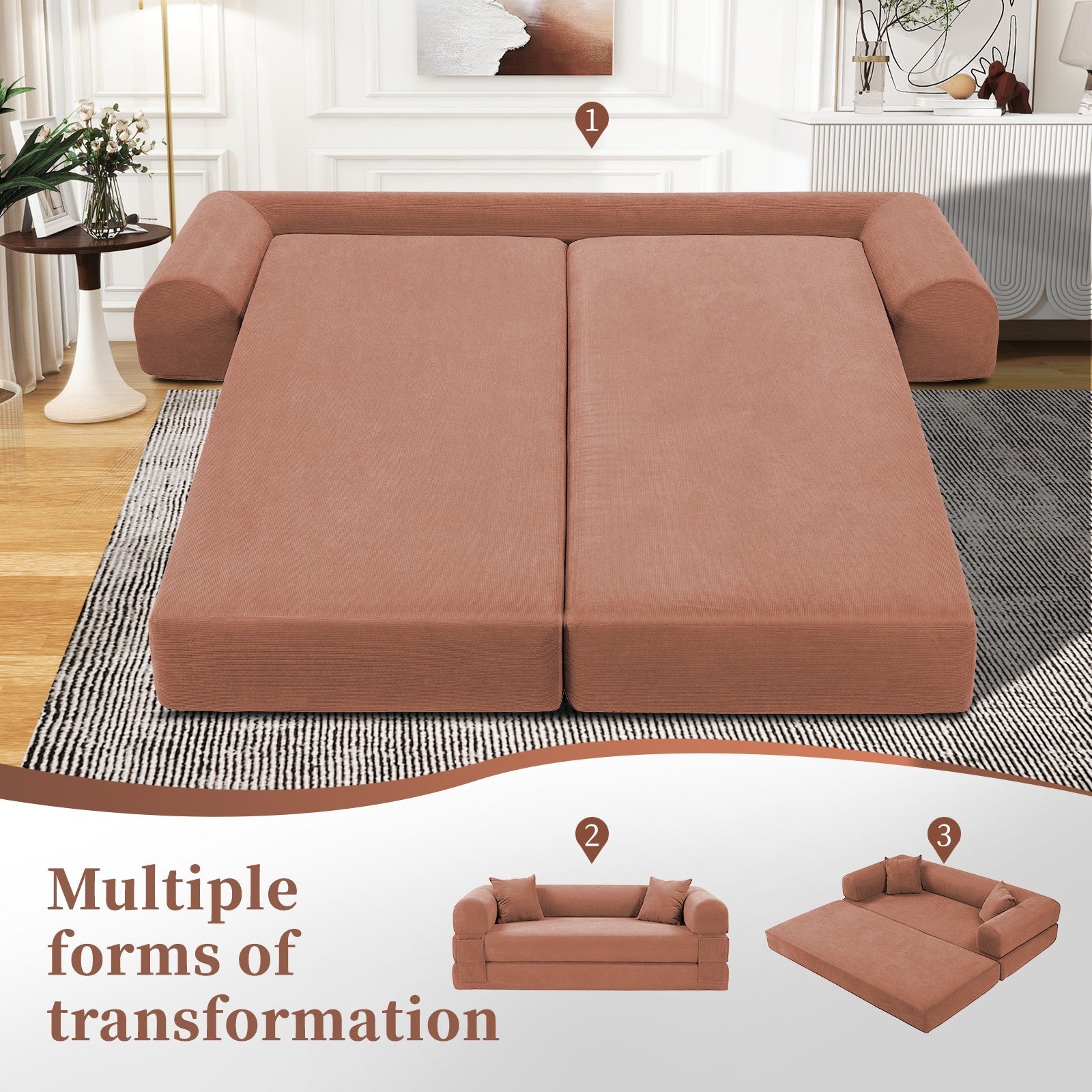 80" Queen Convertible Sofa Bed, No Assembly Modern Boneless Couch Sofa in Box