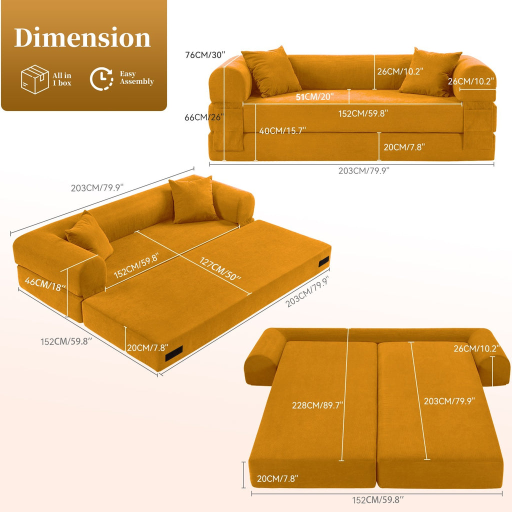 80" Queen Convertible Sofa Bed, No Assembly Modern Boneless Couch Sofa in Box