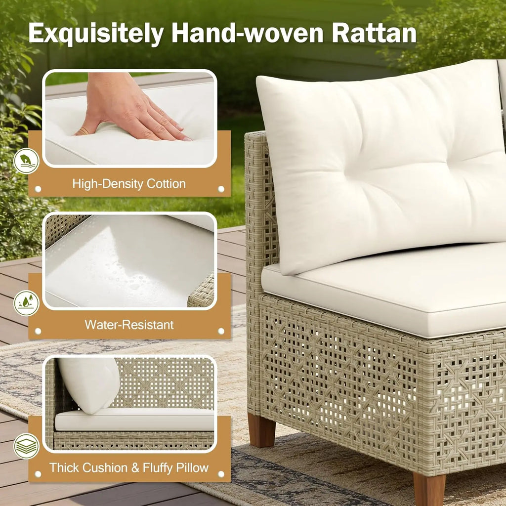 Patio Furniture Set 3 Piece Outdoor Sectional Sofa Hollow Rattan Patio Seating Sofa with Coffee Table & Ottoman For, Customized