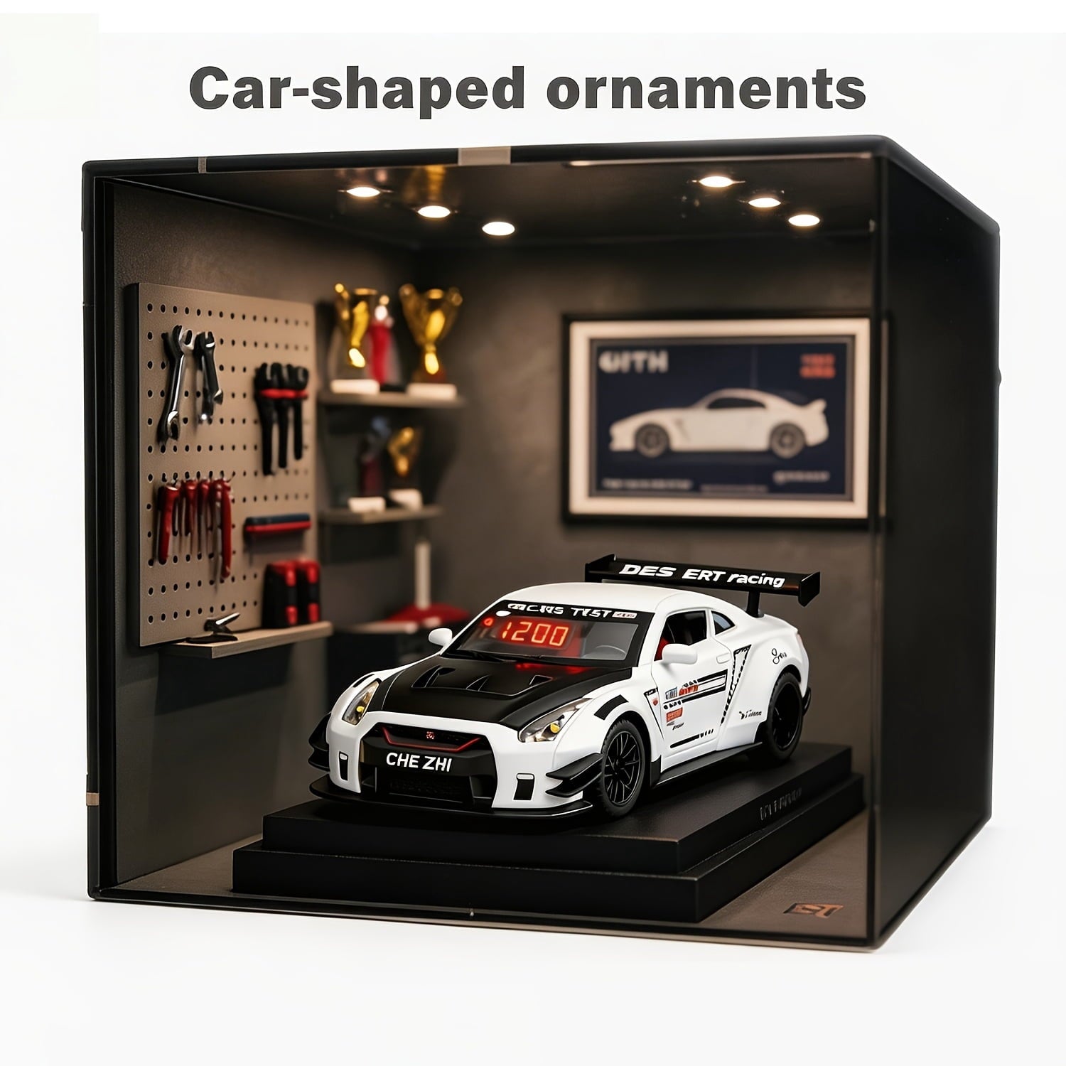 Hypercar Alarm Clock, Realistic Engine Sound with Light Show, Clear Digital Display, Spray Effect, Hypercar Model with Digital Clock, Desk Decor, Unique Gift for Car Enthusiasts