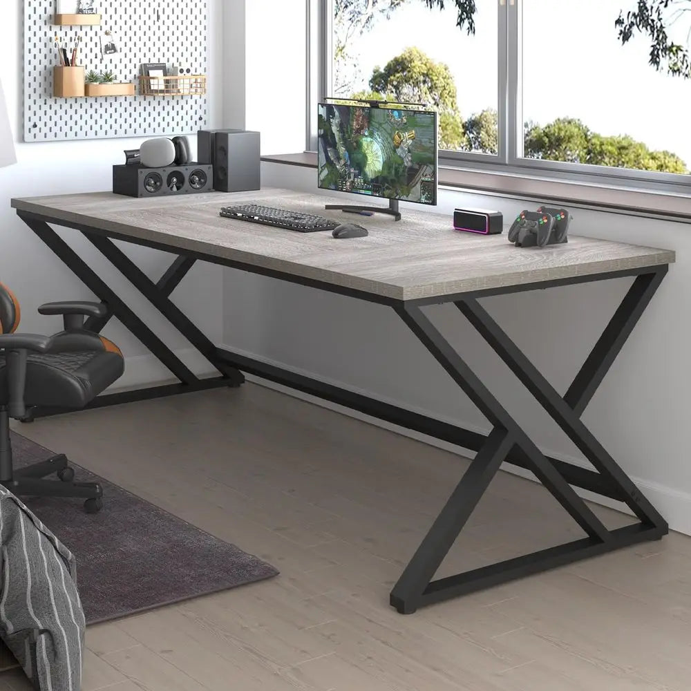 Large Industrial Double Workstation Desk for Two – Light Grey Oak