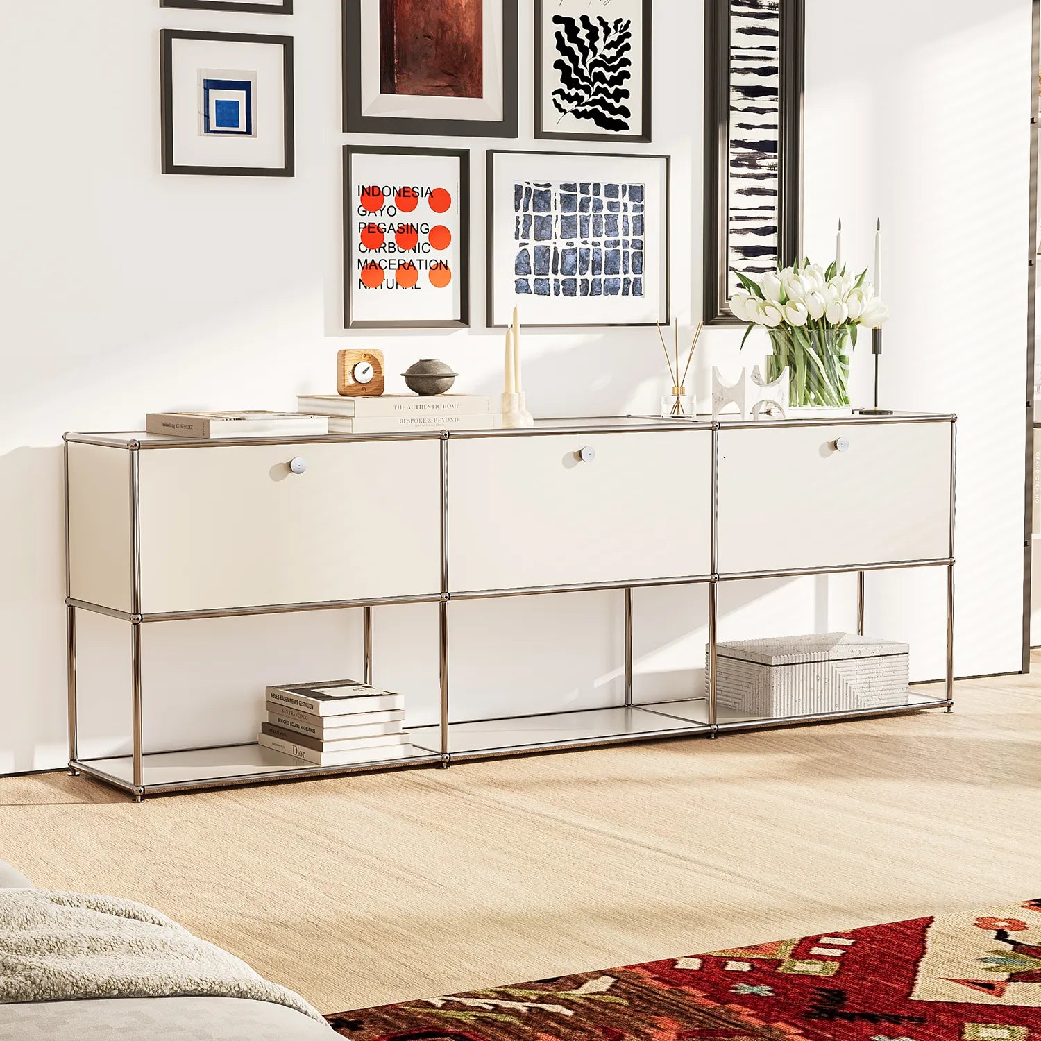Modular Storage Cabinet – Modern Metal Sideboard Organizer with Shelves