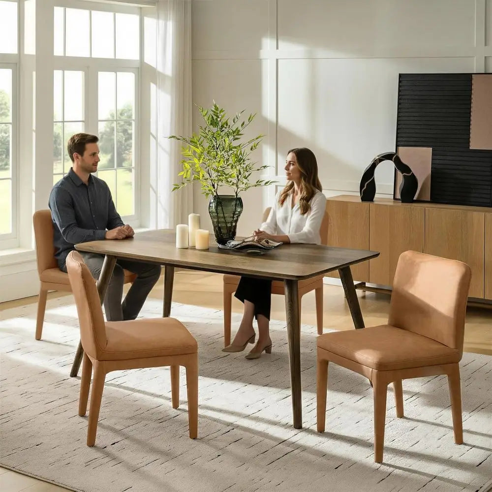 Set of 4 Modern Faux Leather Dining Chairs with Thick Cushion & Solid Wood – Camel