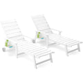 2-Piece Outdoor Pool Lounge Chair Set with Adjustable Backrest & Side Tray – White