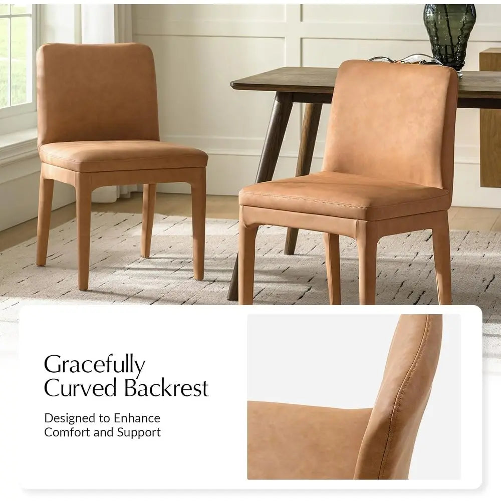 Set of 4 Modern Faux Leather Dining Chairs with Thick Cushion & Solid Wood – Camel