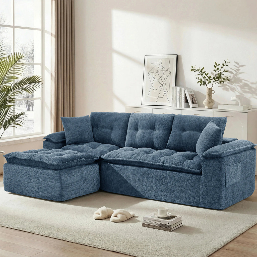 110" Modern L Shape Boneless Cloud Sectional Sofa, Chenille Deep Seat Modular Couch with Ottoman, No Assembly Needed for Living Room