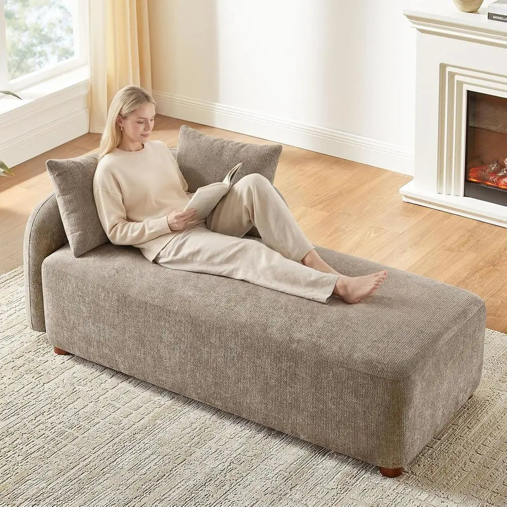 Oversized 68.9" Chenille Chaise Lounge Chair with 2 Pillows – Camel
