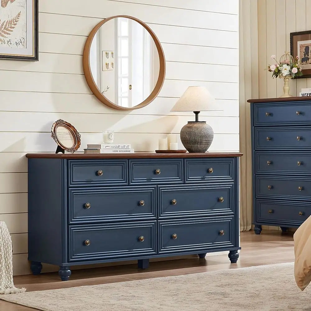 3-Piece Wooden Bedroom Furniture Set with 7-Drawer Dresser, 5-Drawer Chest & Nightstand – Rustic