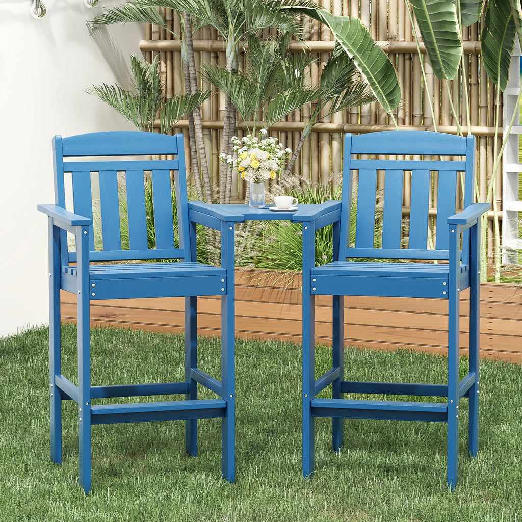 Set of 2 Tall Adirondack Chairs, HDPE Bar Stools with Connecting Tray, All-Weather Patio Chair, Bar Height for Balcony