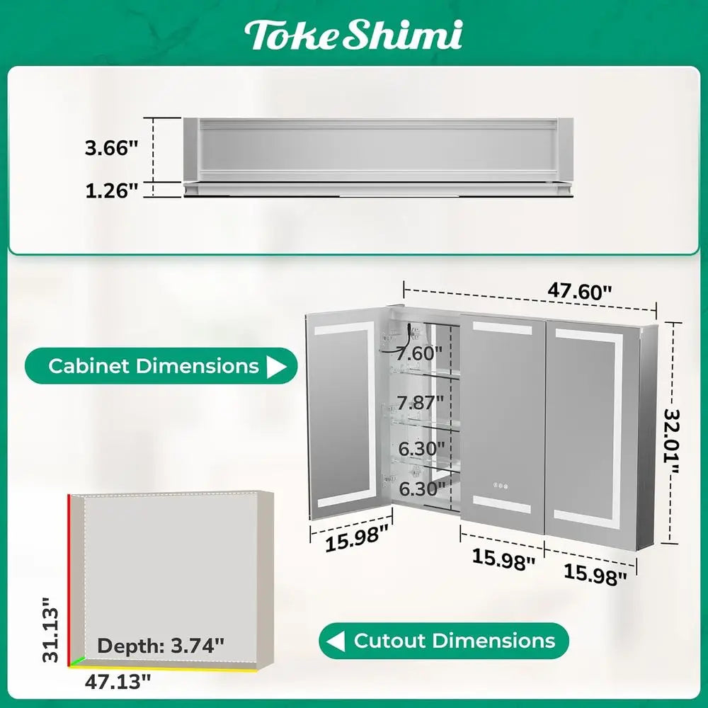 48 x 32 Inch LED Medicine Cabinet with Mirror – Frontlit Bathroom Vanity Cabinet with Adjustable Brightness, Built-In Outlets & Double-Sided Mirrors