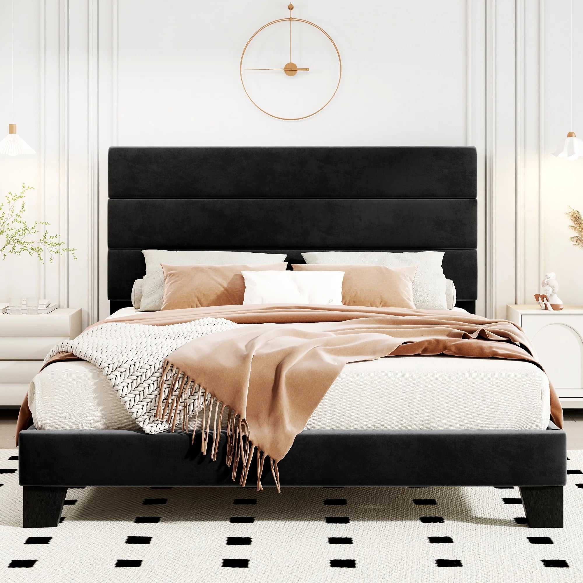 Bed Frame with Headboard, Fabric Platform Bed, Strong Wood Slats Support Panel Bed Mattress Foundation Allewie