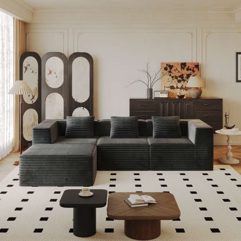 Modern Corduroy Sectional Sofa – Modular Foam Couch with Plush Cushions