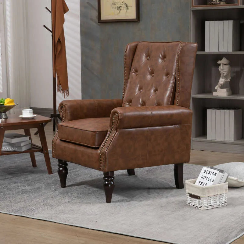 Modern PU Leather Accent Chair – Upholstered Lounge Armchair with Wood Legs