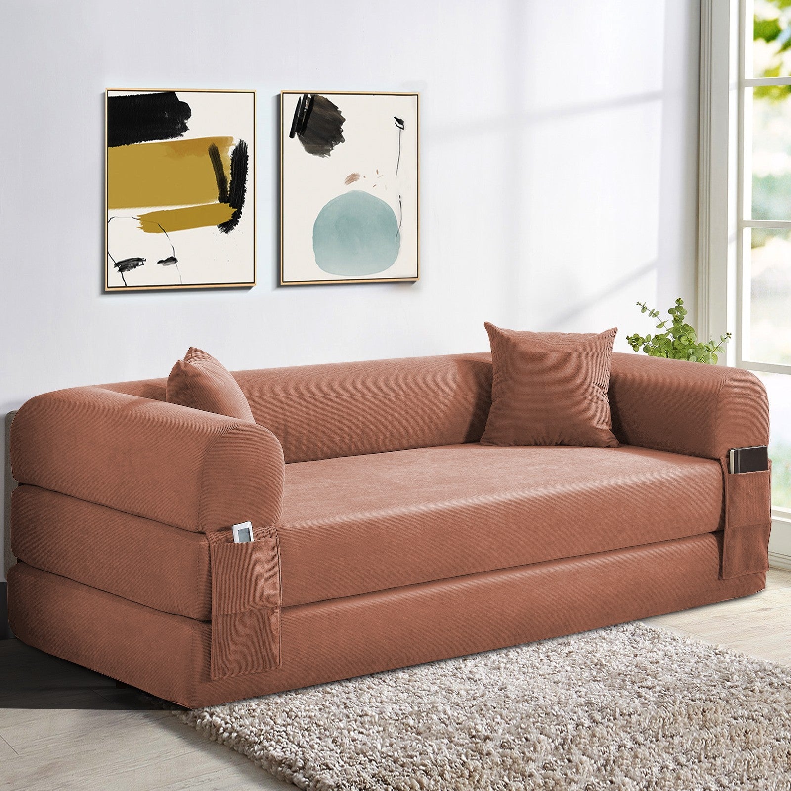 80" Queen Convertible Sofa Bed, No Assembly Modern Boneless Couch Sofa in Box