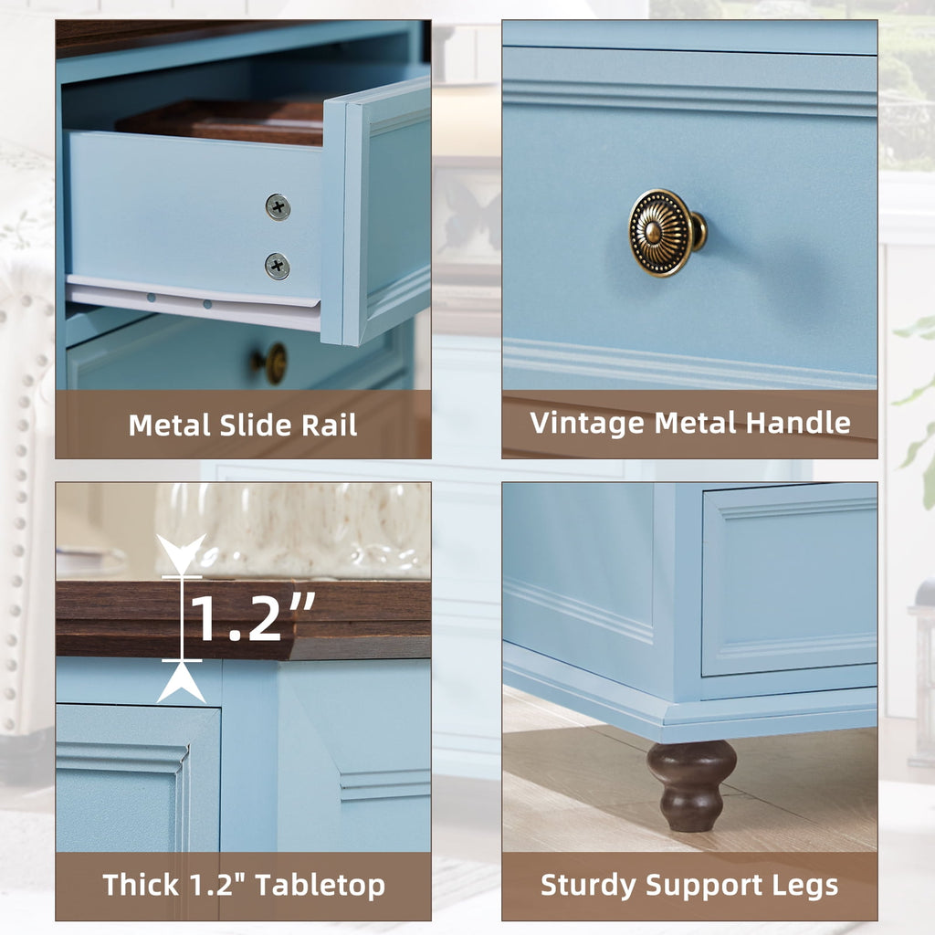 Nightstand with 3 Drawers, Bedside Table for Bedroom, Spacious Storage Cabinet for Living Room,Closet - Light Blue