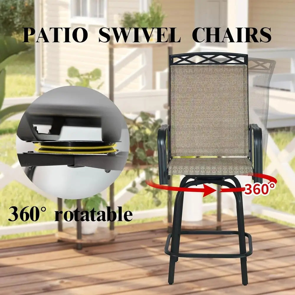 Set of 4 Outdoor Swivel Bar Stools – 26.6" Counter Height Patio Chairs, Brown