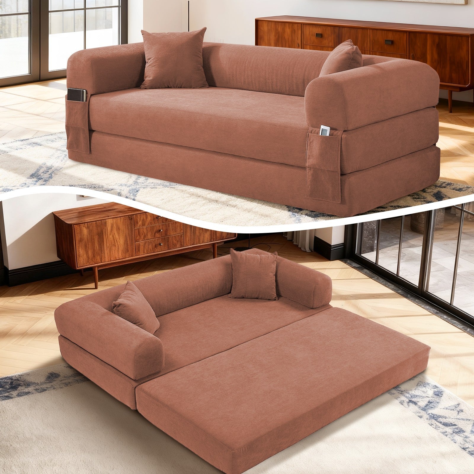 80" Queen Convertible Sofa Bed, No Assembly Modern Boneless Couch Sofa in Box