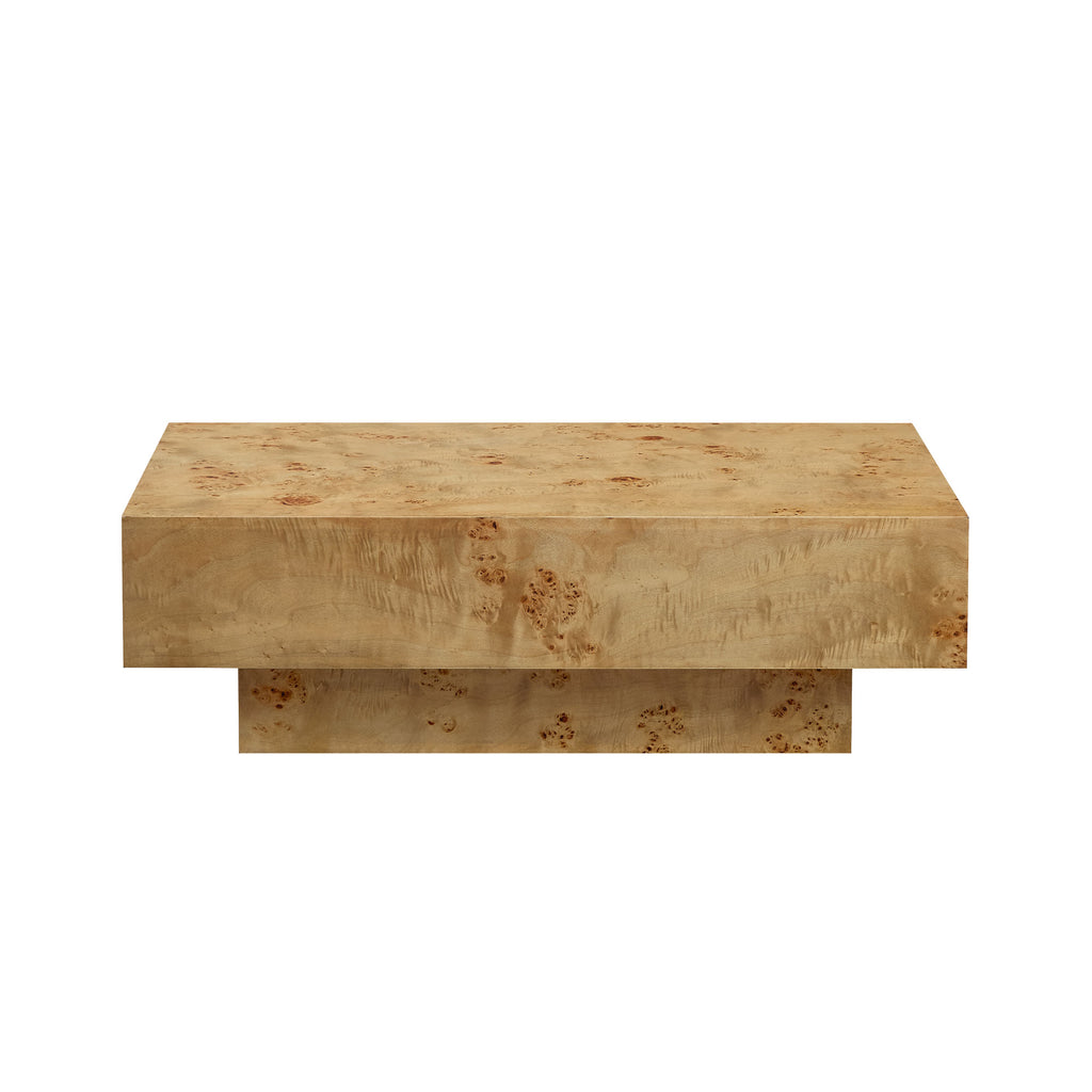43.31 Inch Burl Wood Veneer Coffee Table,Rectangle Mid-Century Modern Table for Living Room,Coffee Table with Sturdy MDF Pedestal for Office,Apartment,Natural