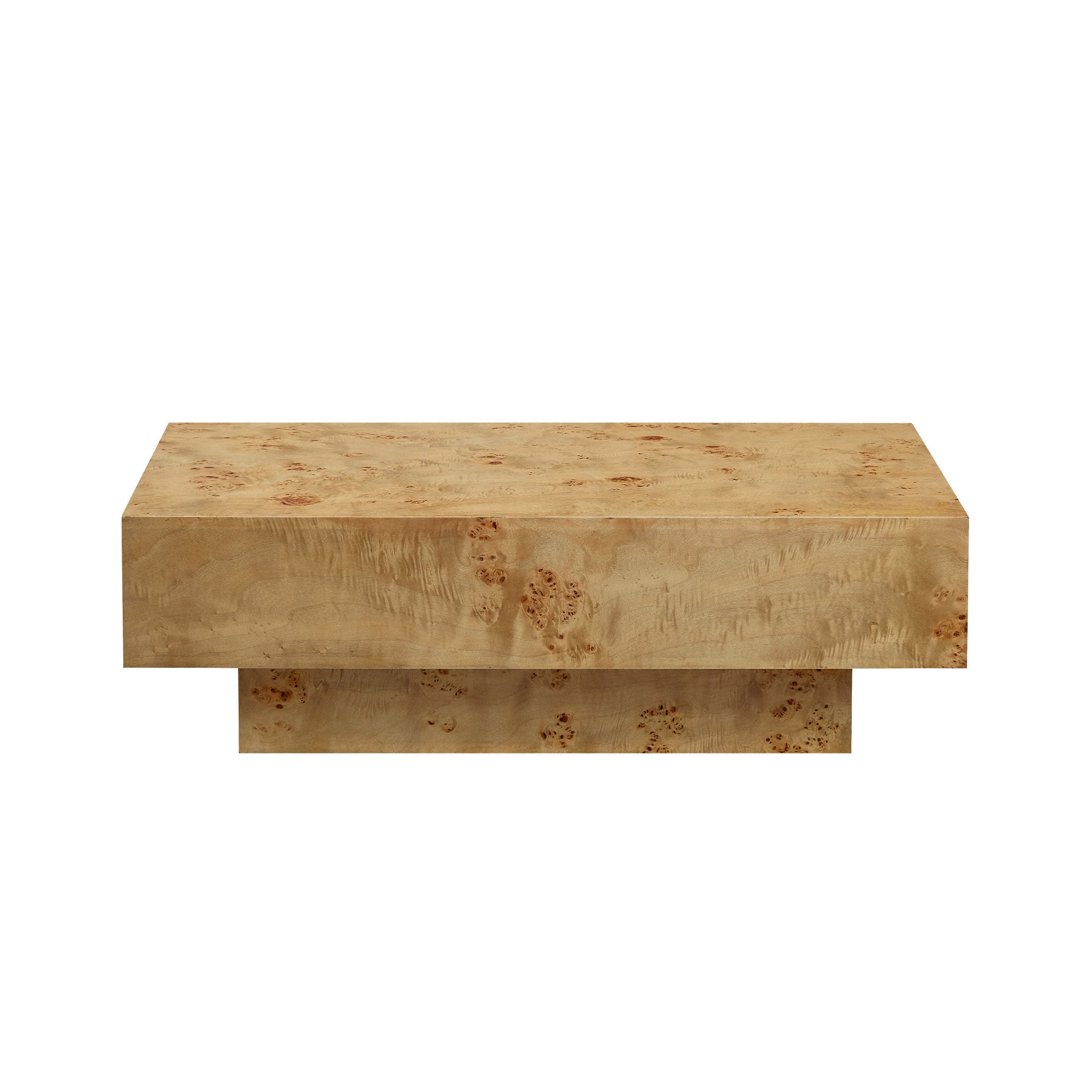 43.31 Inch Burl Wood Veneer Coffee Table,Rectangle Mid-Century Modern Table for Living Room,Coffee Table with Sturdy MDF Pedestal for Office,Apartment,Natural