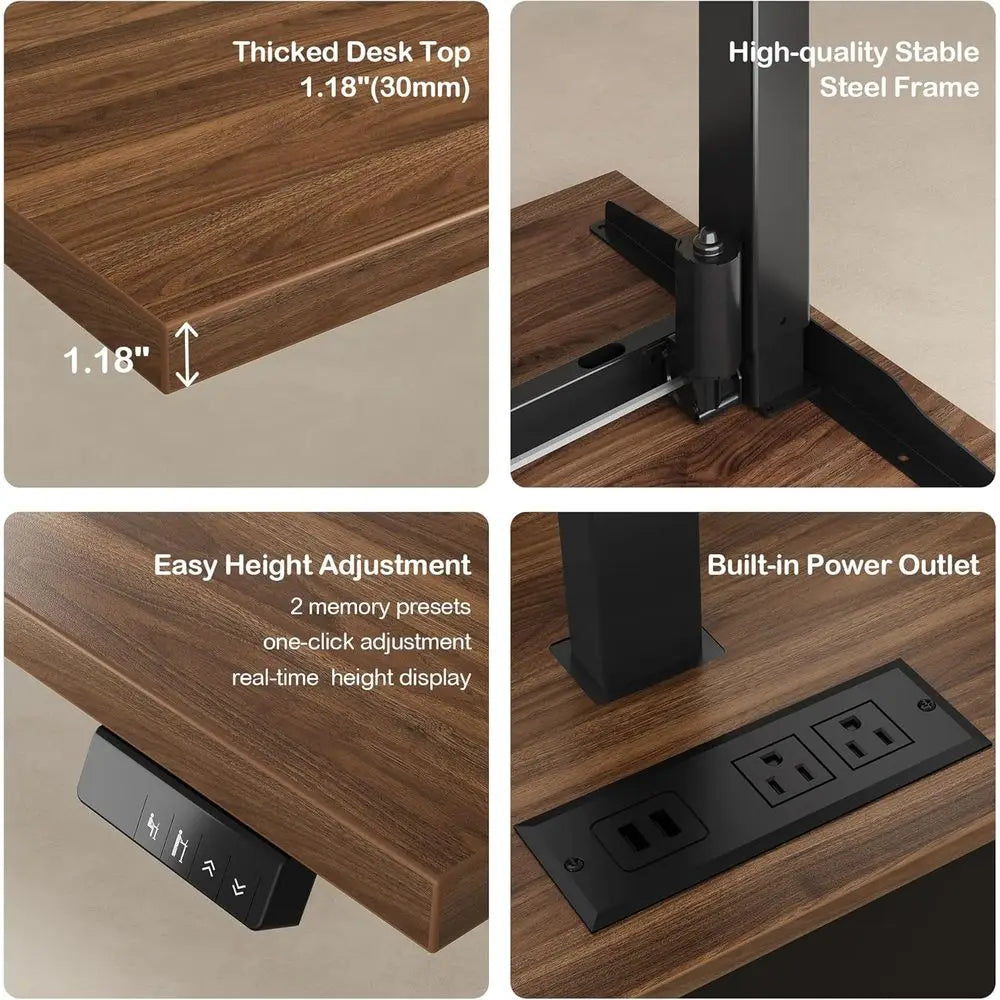 63" L-Shaped Electric Standing Desk with Cabinet, Drawers & Power Outlets – Black Walnut