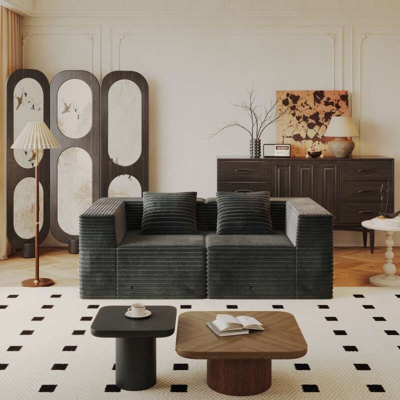 Modern Corduroy Sectional Sofa – Modular Foam Couch with Plush Cushions