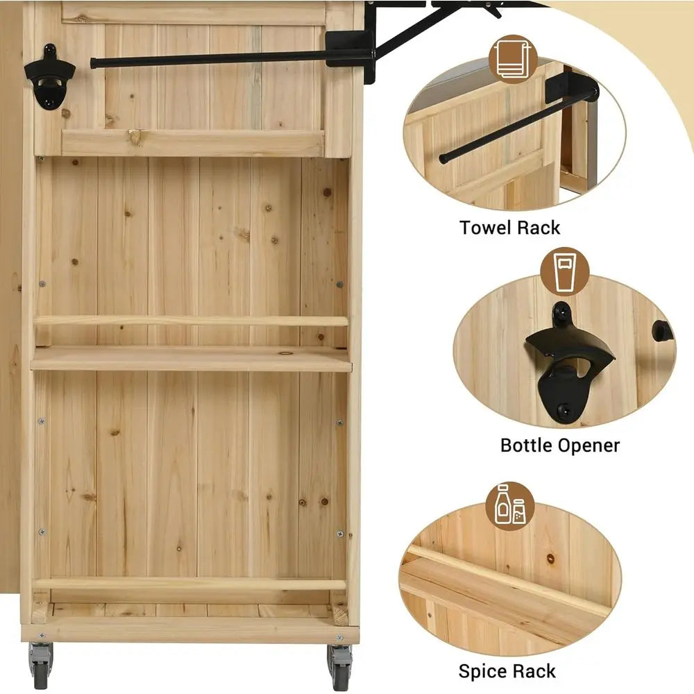 Outdoor Grill Cart with Stainless Steel Top, Patio Kitchen Island Storage Cabinet, BBQ Bar