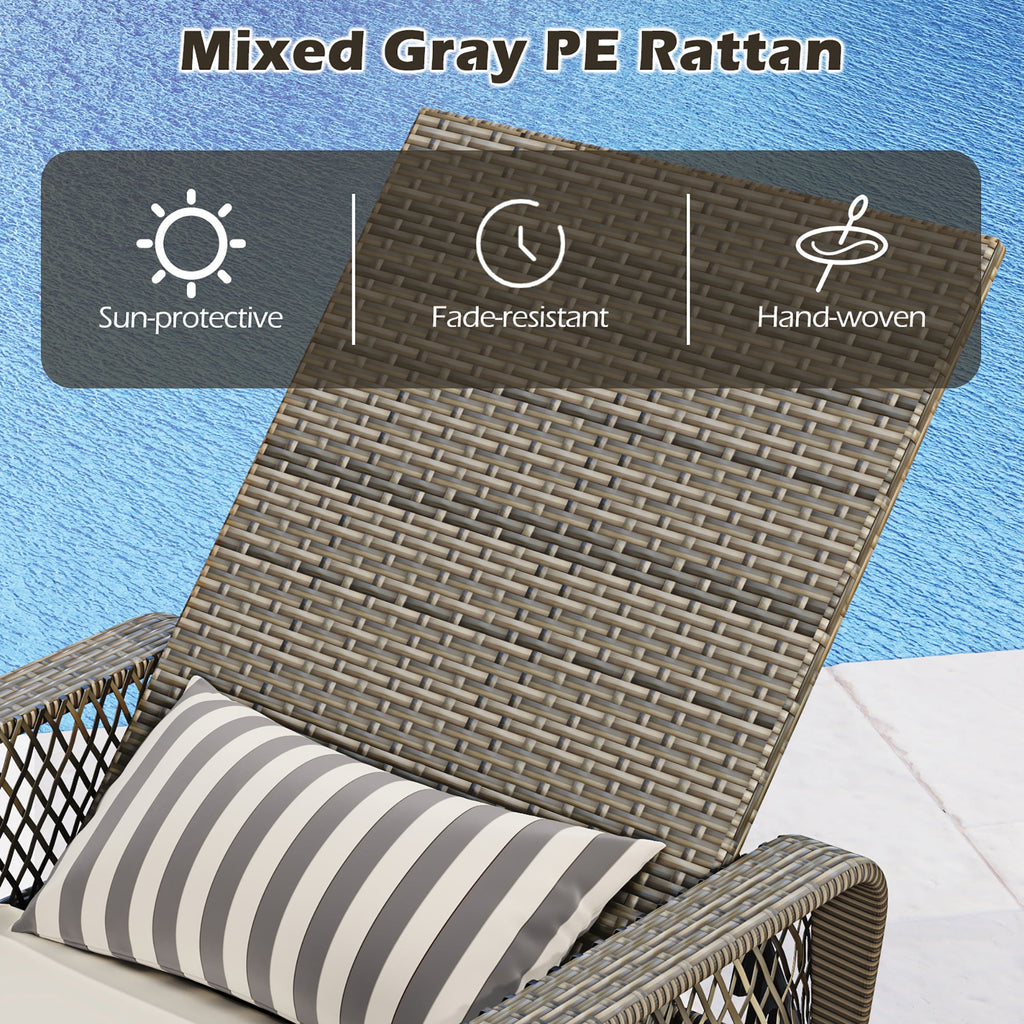PE Wicker Chaise Lounge Chair 6-Position Adjustable Patio Recliner W/ Soft Cushions