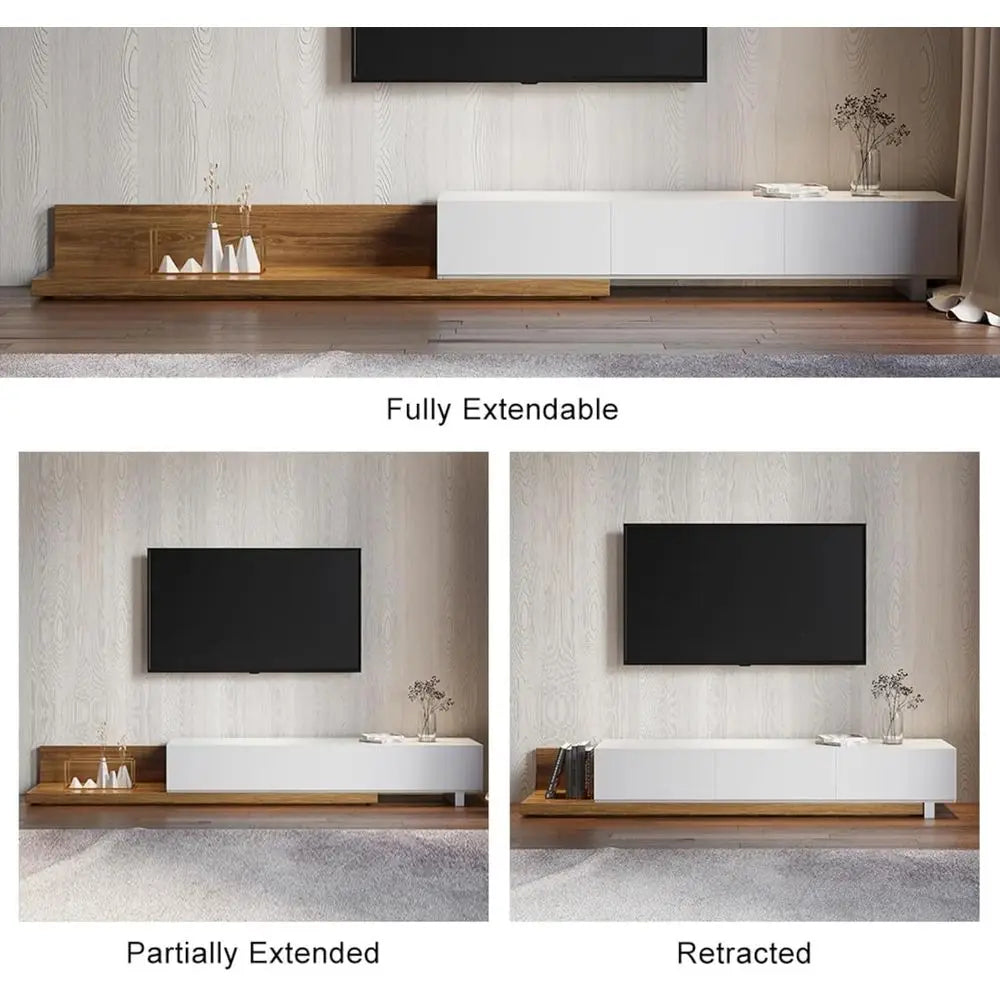 Modern TV Stand Entertainment Center with Shelves – White & Walnut