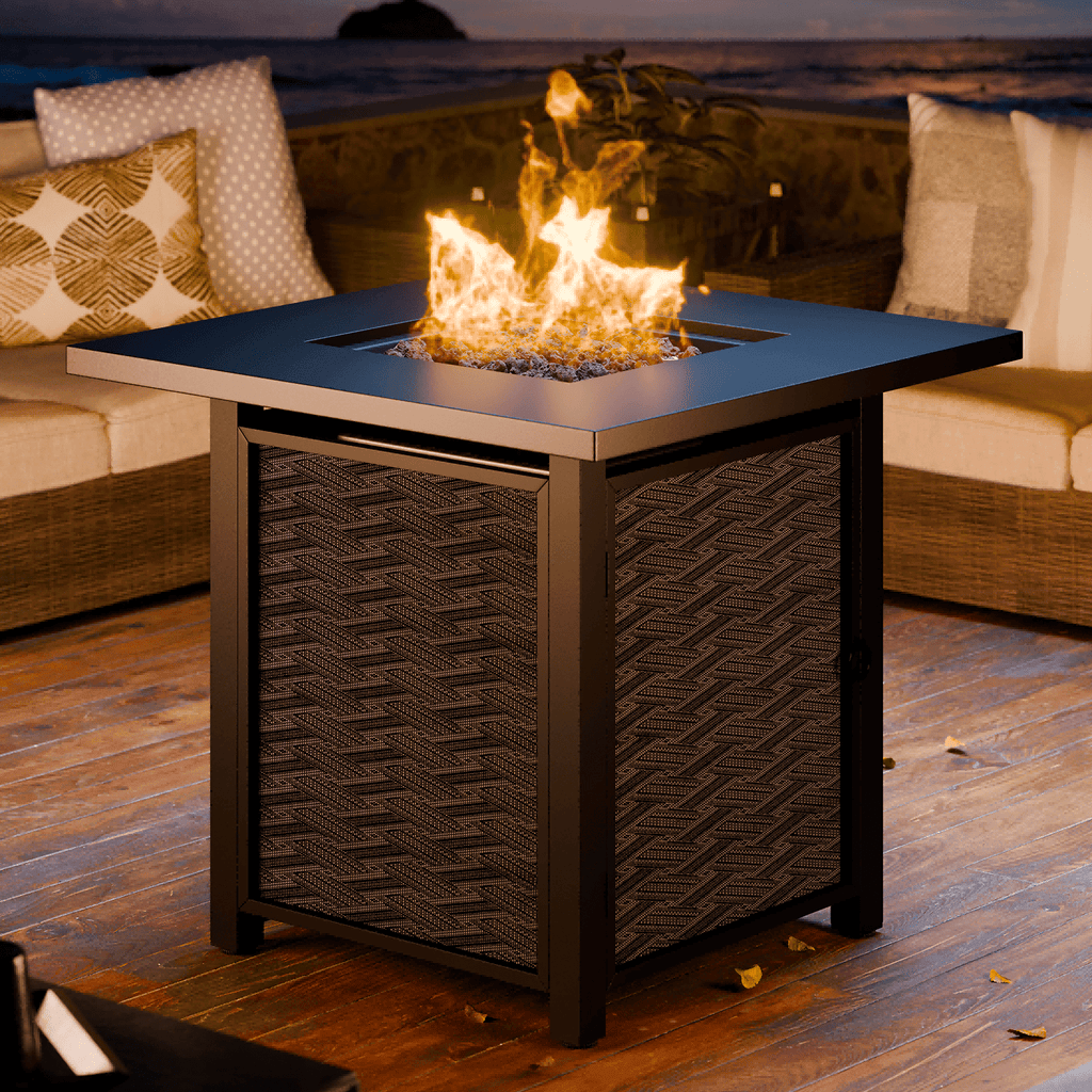 28" Propane Fire Pit Table 50,000 BTU Steel Gas Fire Pit with Removable Lid & Waterproof Cover and Tables