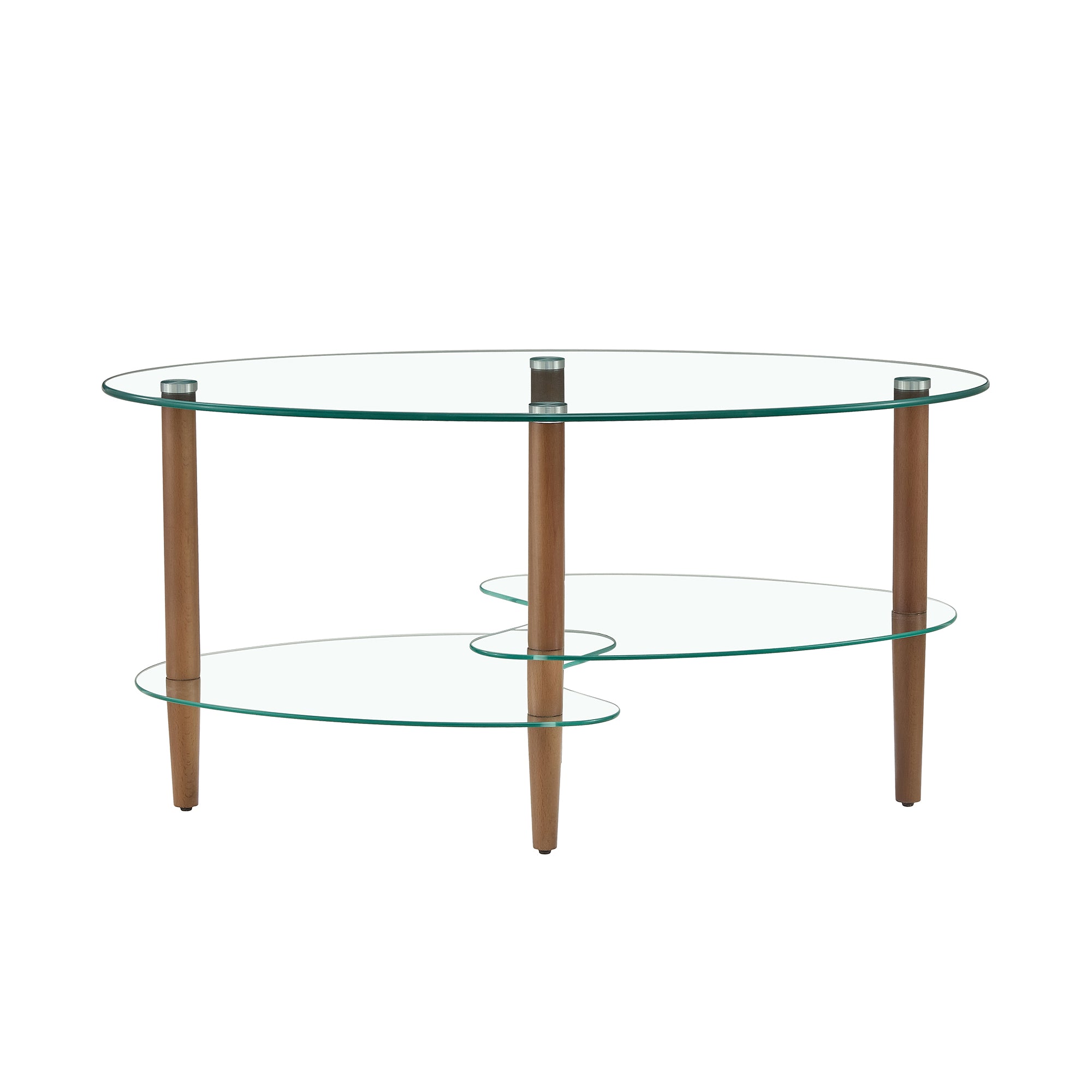 Transparent Oval Glass Coffee Table, Modern Living Room Table, Oak Leg Coffee Table, Three-Layer Glass Table