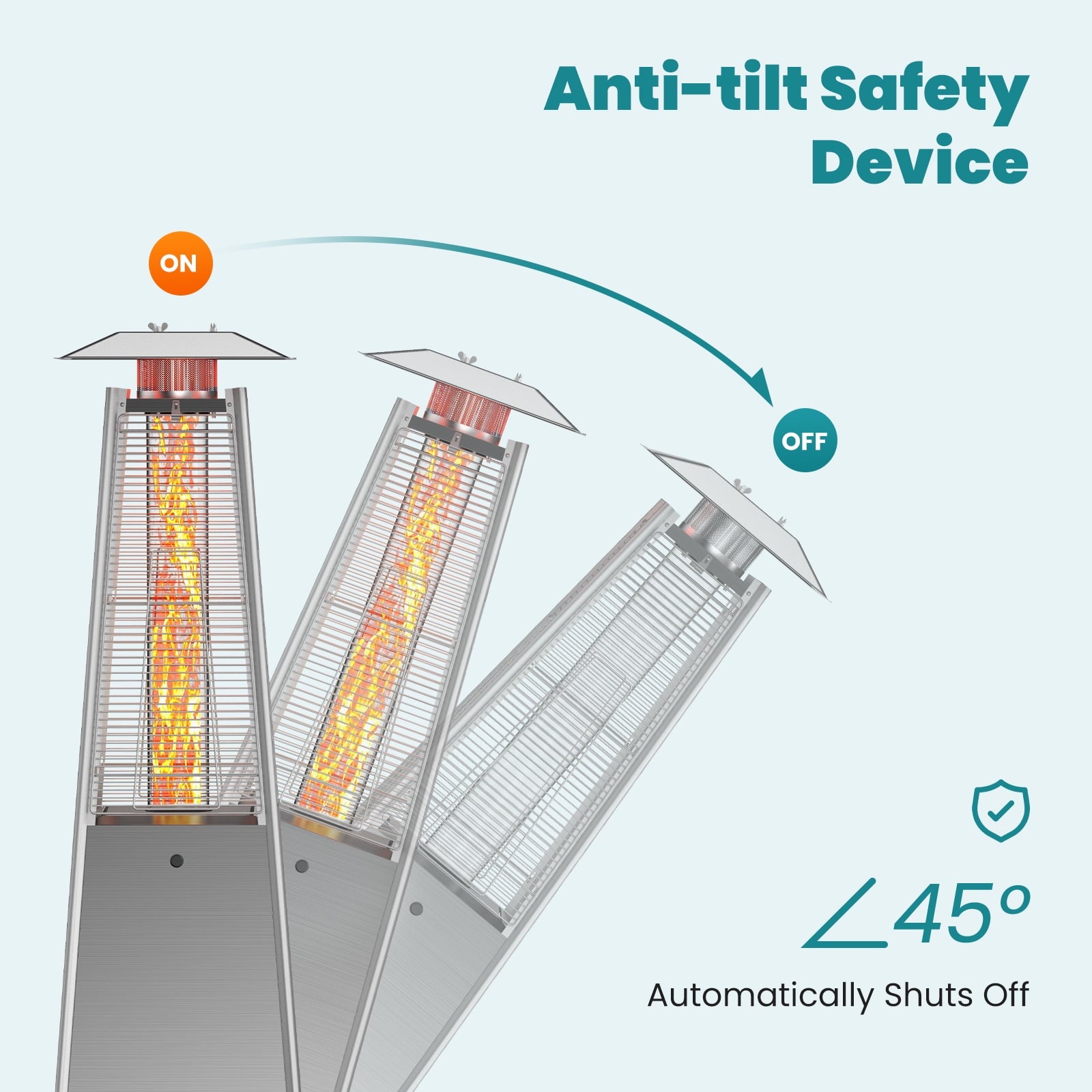 42000 BTU Outdoor Propane Patio Heater Tower with Wheels, Stainless Steel