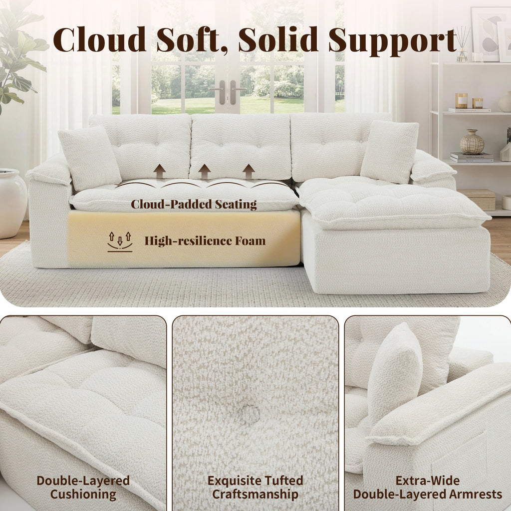 110" Modern L Shape Boneless Cloud Sectional Sofa, Chenille Deep Seat Modular Couch with Ottoman, No Assembly Needed for Living Room