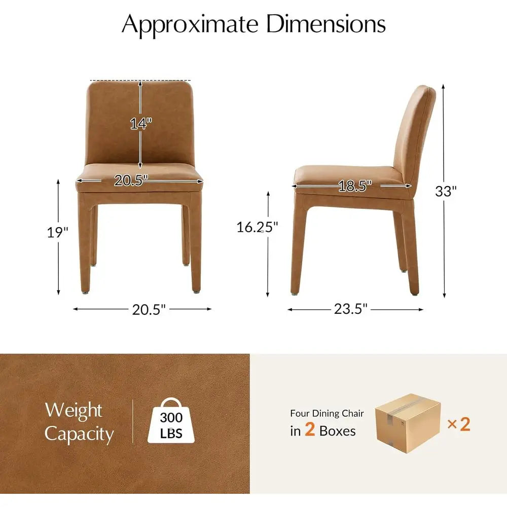 Set of 4 Modern Faux Leather Dining Chairs with Thick Cushion & Solid Wood – Camel
