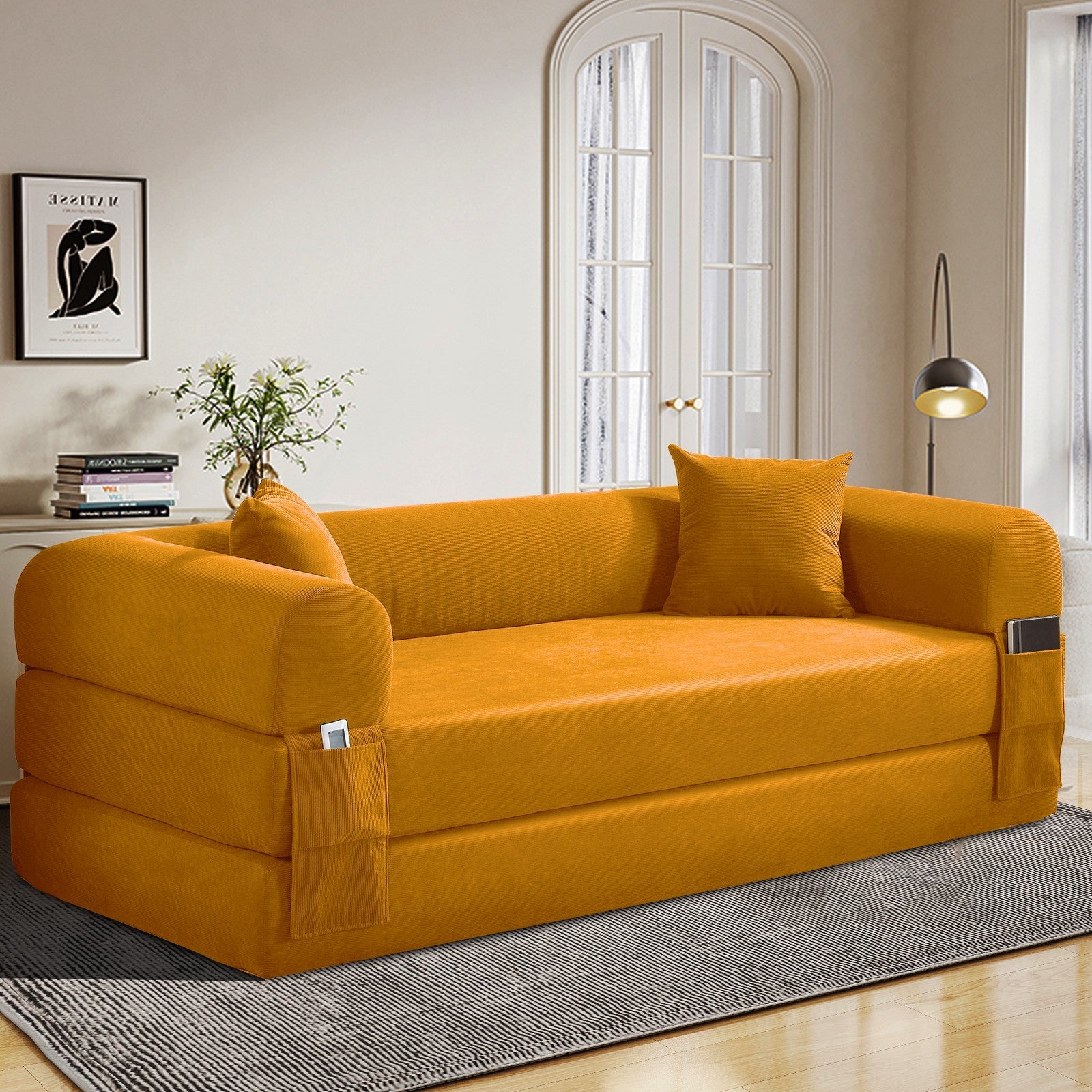 80" Queen Convertible Sofa Bed, No Assembly Modern Boneless Couch Sofa in Box