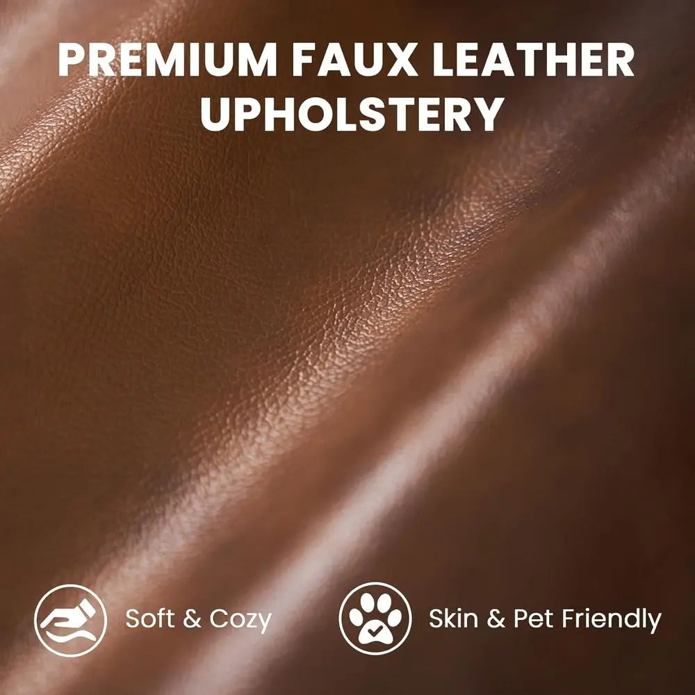 2-Seater L-Shaped PU Leather Sectional Sofa with Ottoman – Caramel