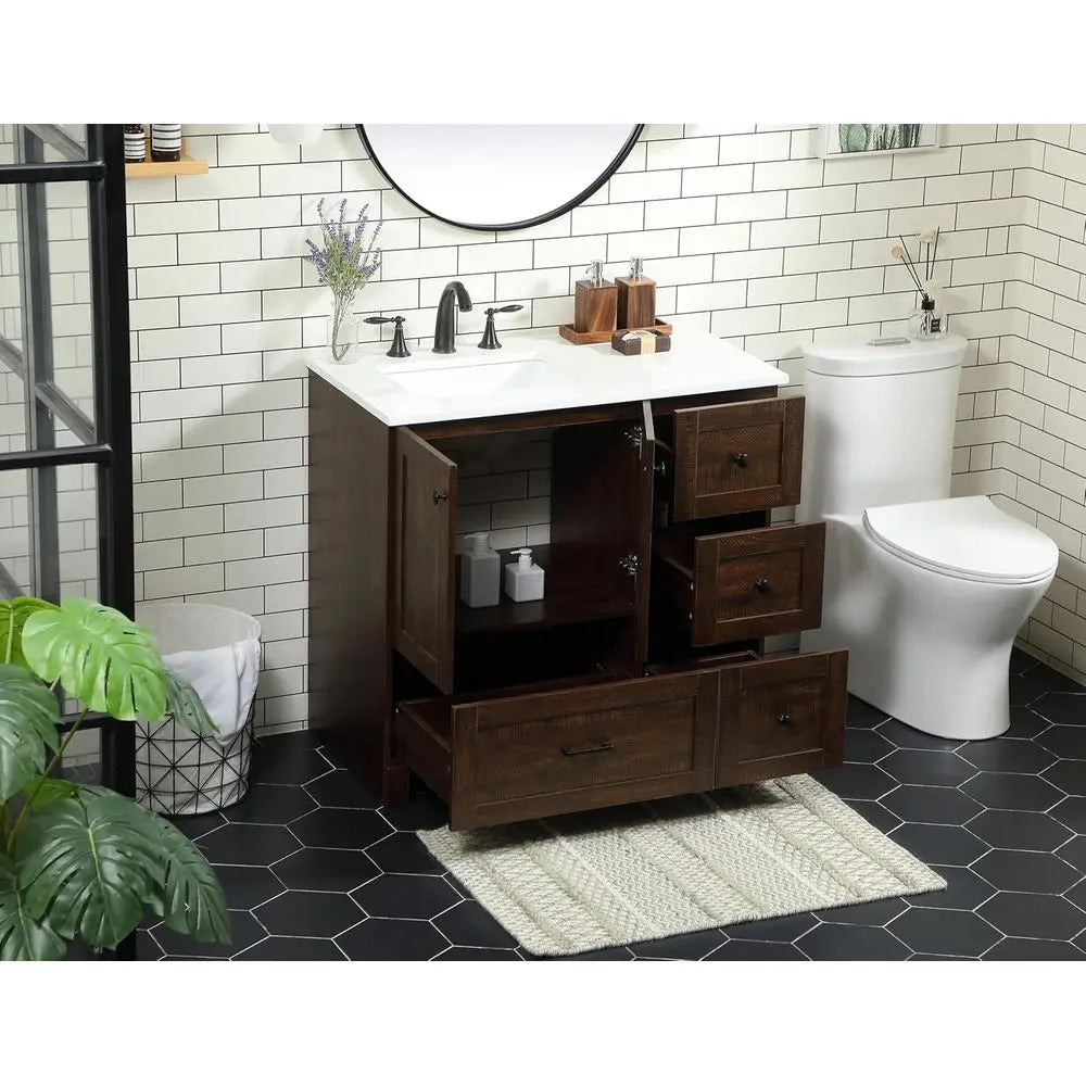 36-Inch Single Sink Bathroom Vanity with Soft-Close Drawers – Ivory White Vanity with Engineered Marble Top