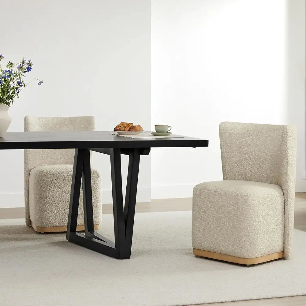 Rolling Upholstered Dining Chairs Set of 2 with Hidden Casters – Oatmeal
