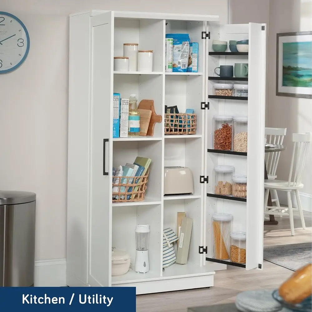 Kitchen Storage Cabinet with Swing Doors & Adjustable Shelves – Soft White Pantry Storage Cabinet