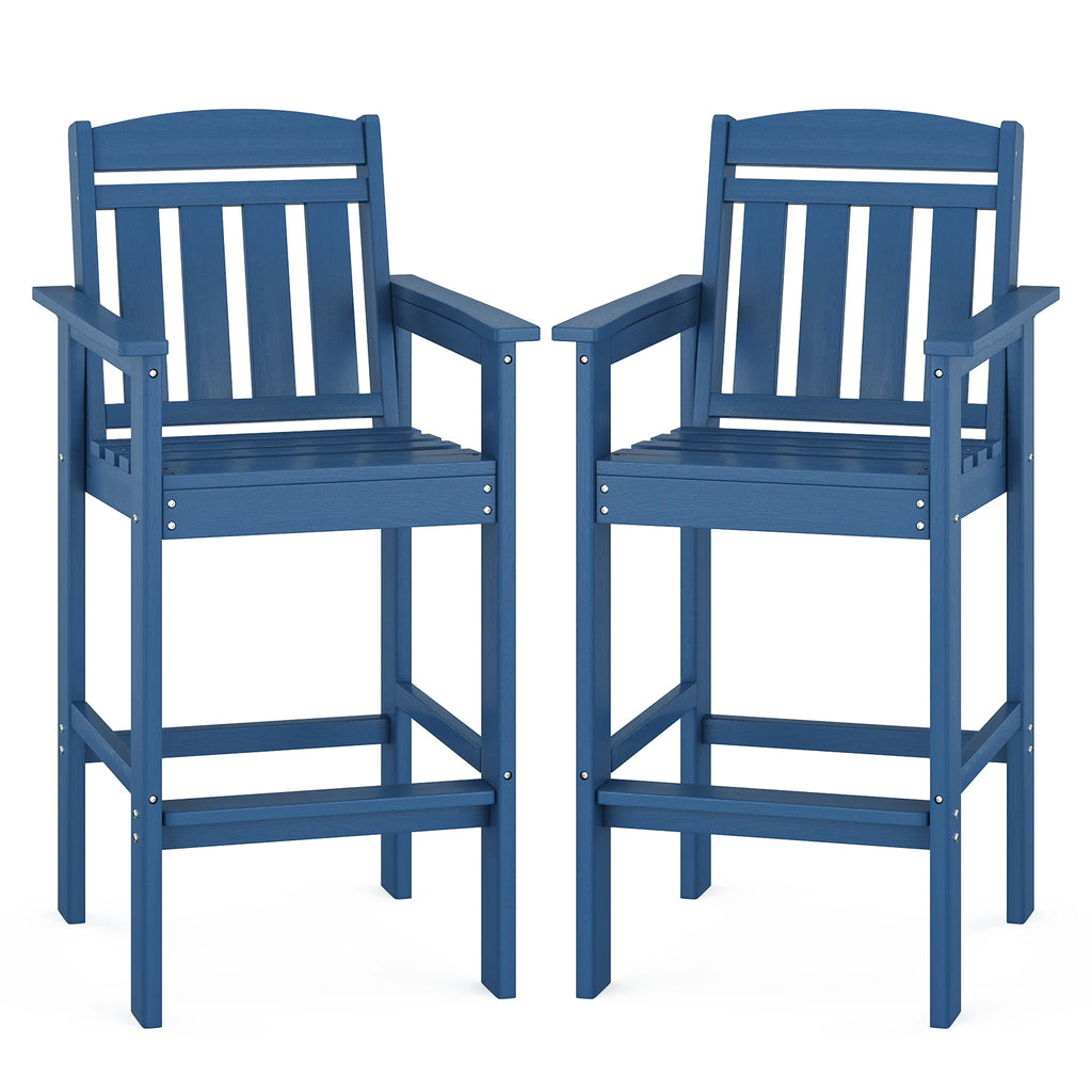 Set of 2 Tall Adirondack Chairs, HDPE Bar Stools with Connecting Tray, All-Weather Patio Chair, Bar Height for Balcony