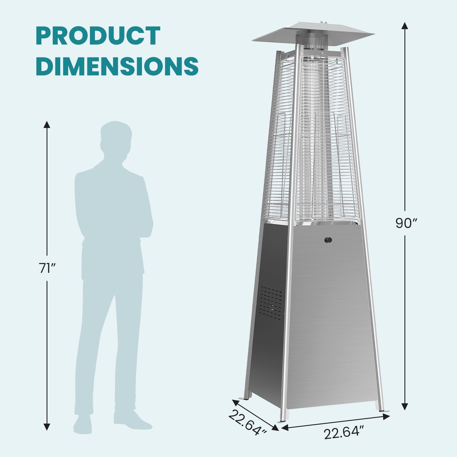 42000 BTU Outdoor Propane Patio Heater Tower with Wheels, Stainless Steel