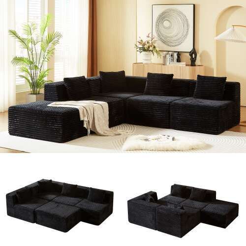 Modern Corduroy Sectional Sofa – Modular Foam Couch with Plush Cushions