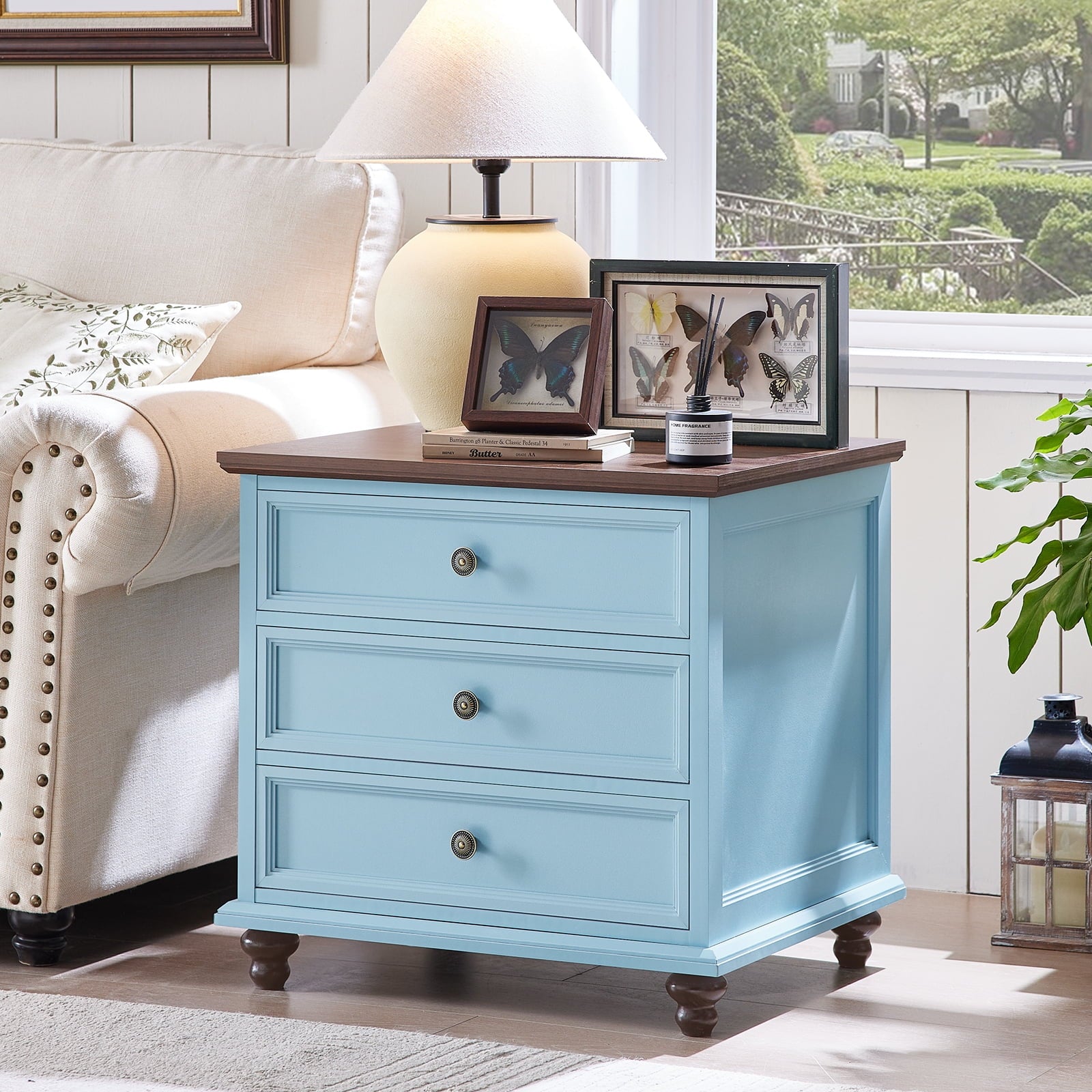 Nightstand with 3 Drawers, Bedside Table for Bedroom, Spacious Storage Cabinet for Living Room,Closet - Light Blue