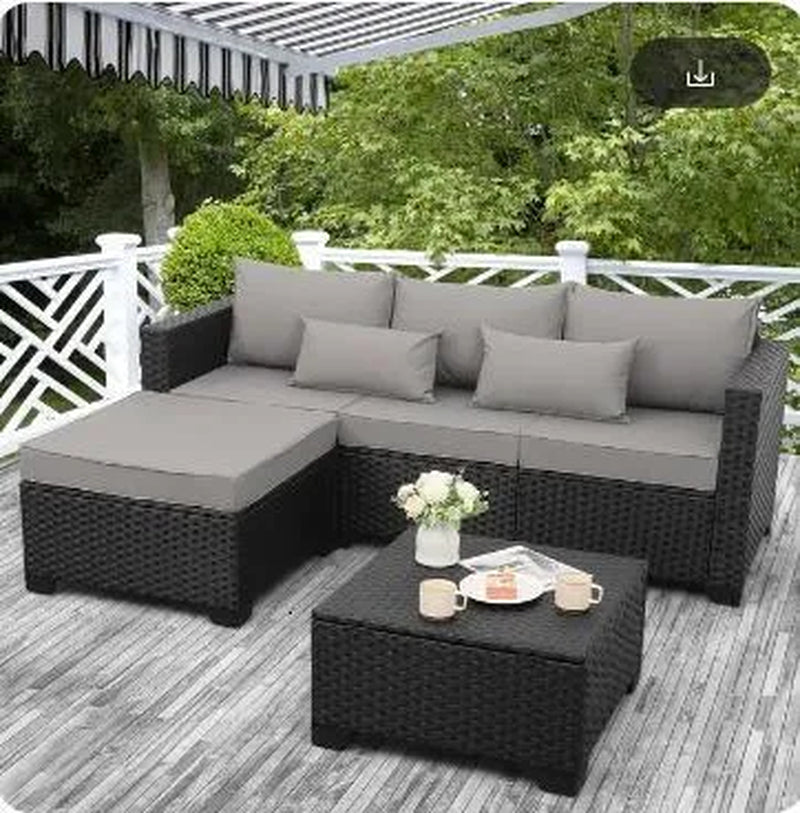 3 Pieces Modern Outdoor Sectional Patio Furniture Set – All-Weather Wicker Sofa with Ottoman & Storage Table