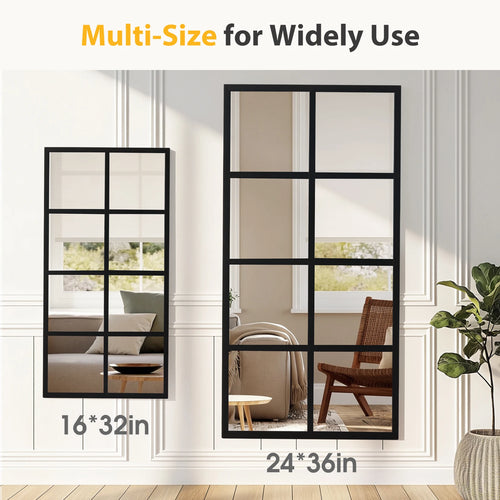 16" X 32" Set of 2 Standing Hanging Modern Window Pane Wall Mirror – Metal Framed Decorative Mirror