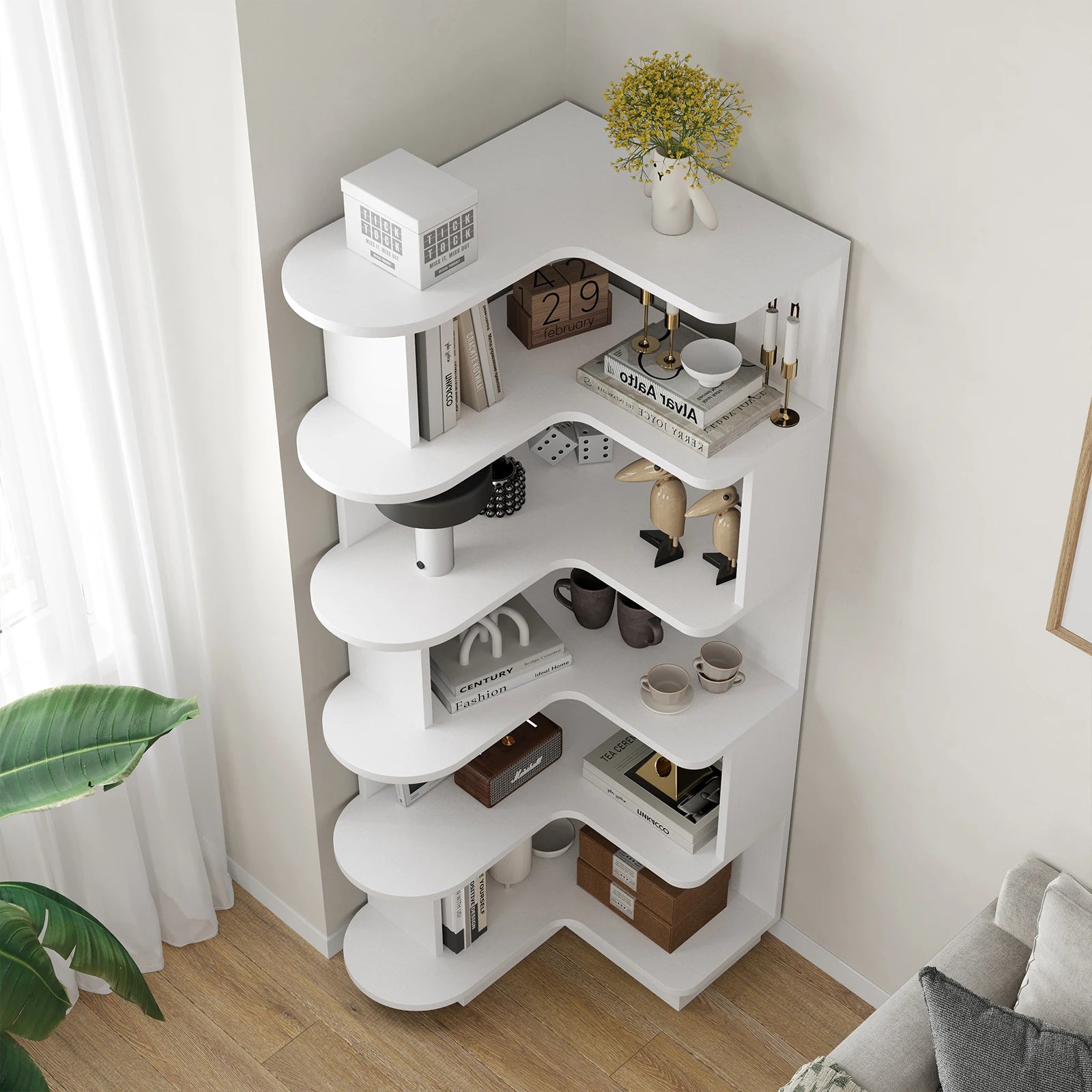 5-Tier Corner Bookshelf,L-Shaped Bookcase Freestanding Storage Shelf & Display Stand for Living Room, Office, Bedroom