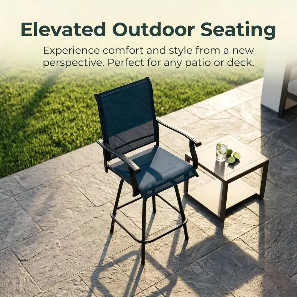 All-Weather Swivel Bar Stools with Padded Textilene Seats for Outdoor Patio, Poolside, or Garden (Blue)