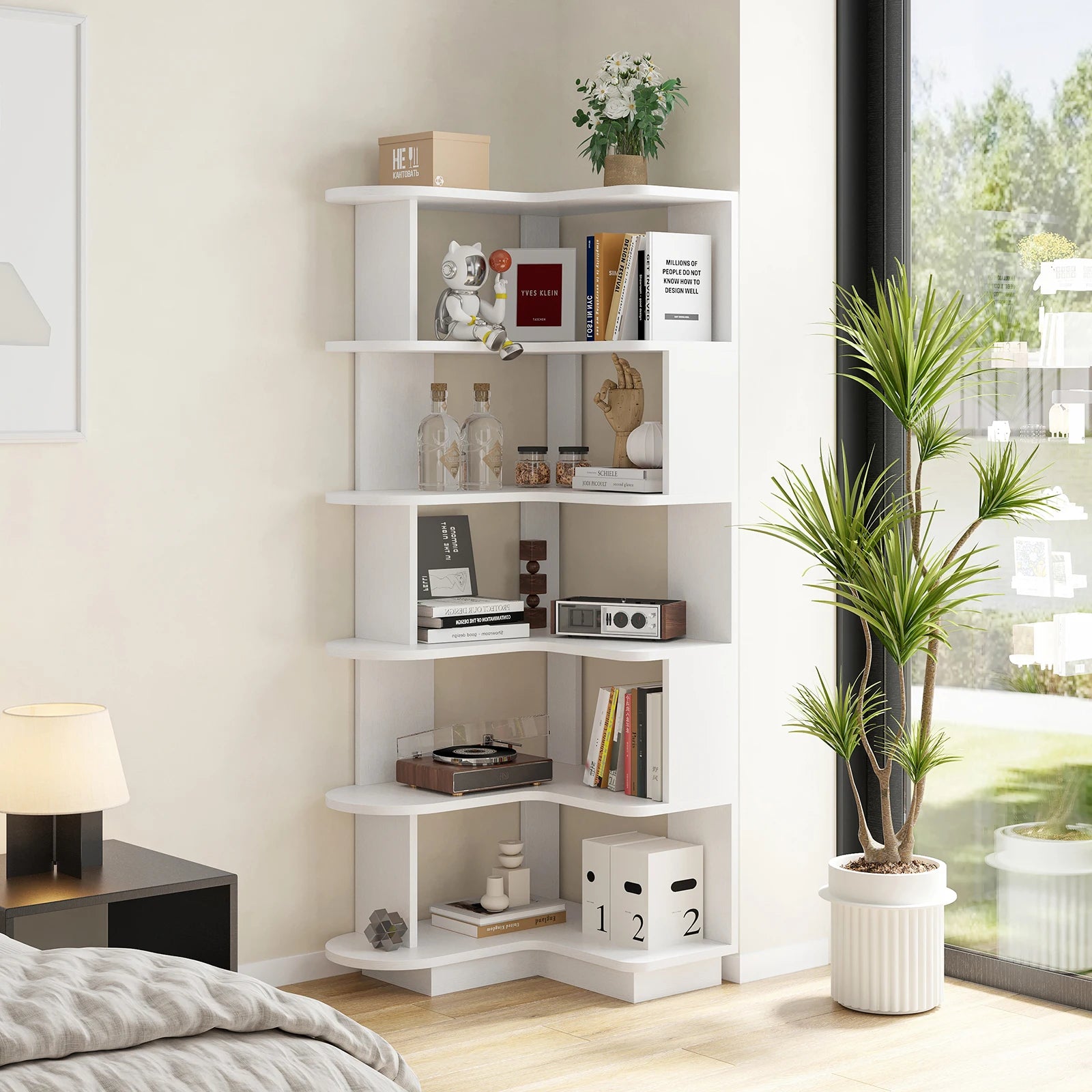 5-Tier Corner Bookshelf,L-Shaped Bookcase Freestanding Storage Shelf & Display Stand for Living Room, Office, Bedroom