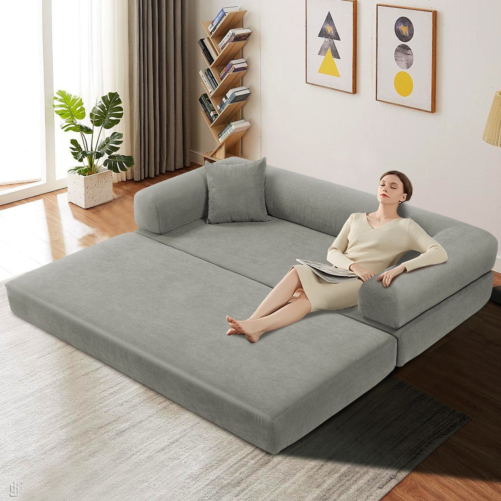 80" Queen Convertible Sofa Bed, No Assembly Modern Boneless Couch Sofa in Box