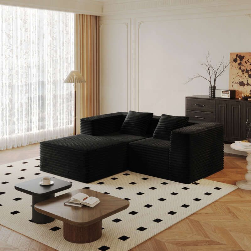 Modern Corduroy Sectional Sofa – Modular Foam Couch with Plush Cushions