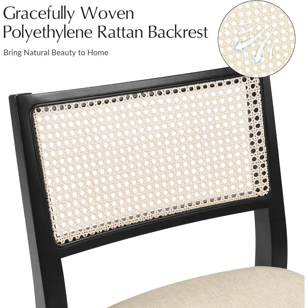 Upholstered Curved Back Rattan Dining Chairs Set of 2 – Black